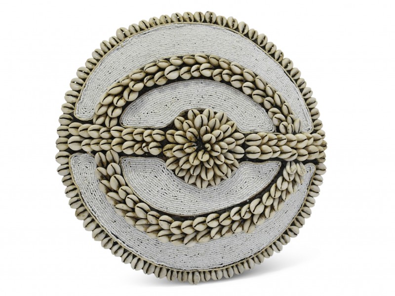 Small Beaded Shield - White Oval Cowrie Split Design Small Beaded Shield - White Oval Cowrie Split Design